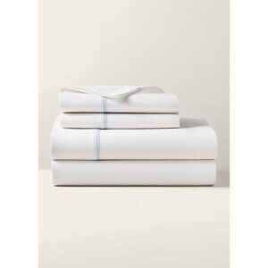 Ralph Lauren Organic Cotton Palmer Queen Flat Sheet Sky Blue Piped Trim